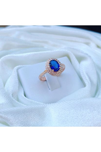 Telkari Dunyasi Kadin Oval Safir Tasli Rose Gumus Yuzuk Trendyol