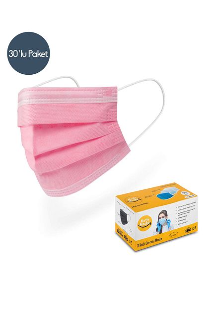 Mutlu Maske 3 Katli Uzun Burun Telli Tek Kullanimlik Medikal Pembe Renkli Cerrahi Agiz Maskesi 30 Lu Trendyol
