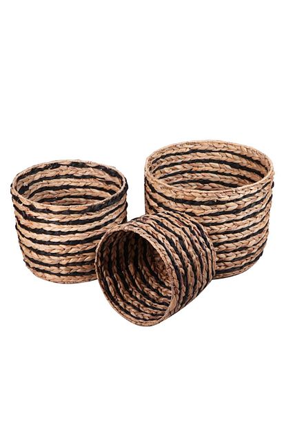 Sinerjistore Yuvarlak Iki Renk Balik Sirti Cok Amacli Hasir Saksilik Sepet 3 Lu Set Trendyol