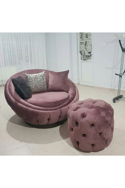 Sesra Home Pembe Doner Mekanizmali Koltuk Berjer Kapitoneli Trendyol