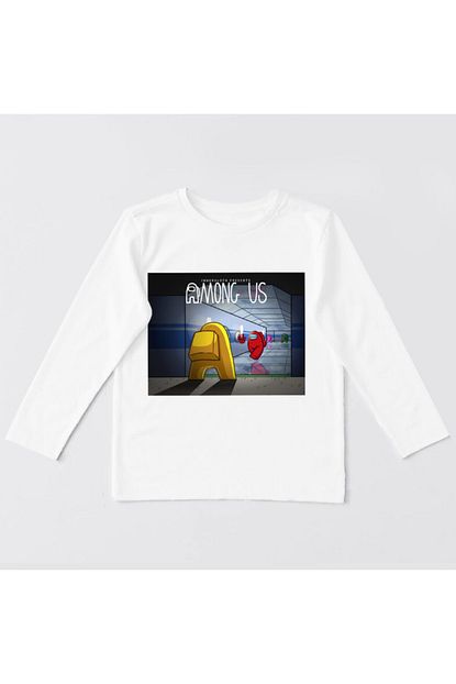 Coutoo Unisex Cocuk Beyaz Among Us Baskili Uzun Kollu Sweatshirt Trendyol