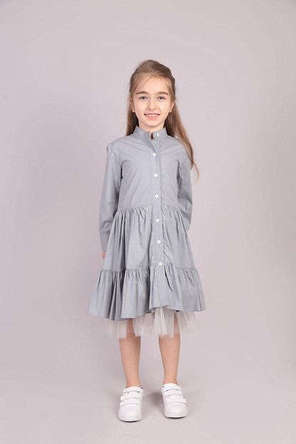 Mio Design Kiz Cocuk Gri Tutulu Elbise Trendyol