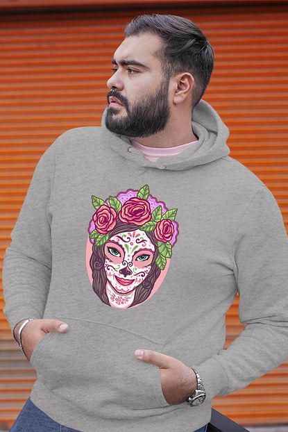 Angemiel Wear Cicekli Meksikali Erkek Gri Erkek Kapusonlu Sweatshirt Trendyol