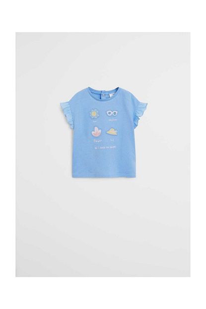 Mango Baby Kiz Bebek Mavi Isleme Detayli Tisort Trendyol