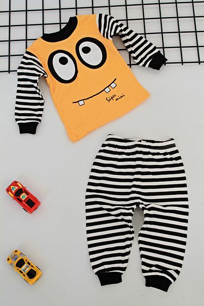 Supermini Emoji Baskili Cizgili Erkek Bebek Pijama Takimi 2 Parca Trendyol