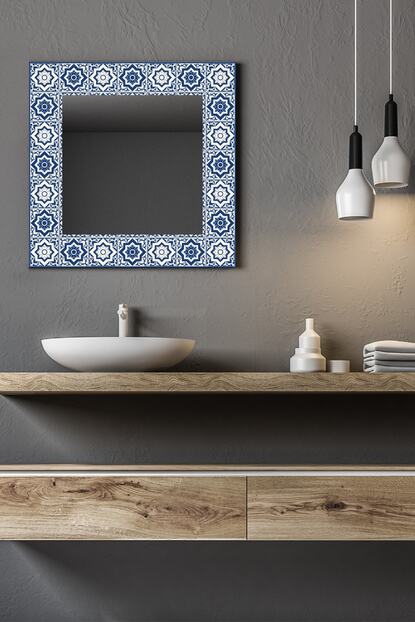 Aynaevim Cini Cerceve Cicek Seramik Gorunumlu Dekoratif Ayna Desenli Ayna 50 X 50 Cm Trendyol