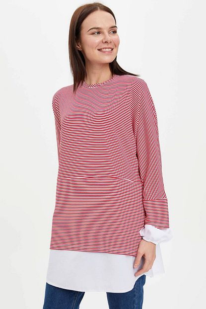Defacto Kadin Kirmizi Desenli Regular Fit Orme Tunik R6013az 20sp Rd1 Trendyol