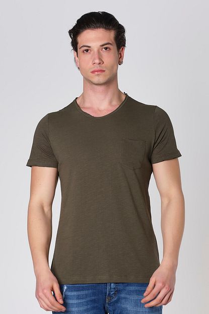 Duca Blanca Erkek Genis Yaka Cepli Haki T Shirt Dbk121255 6 Trendyol