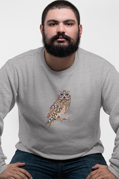 Angemiel Wear Etnik Desenli Baykus Gri Erkek Sweatshirt Trendyol