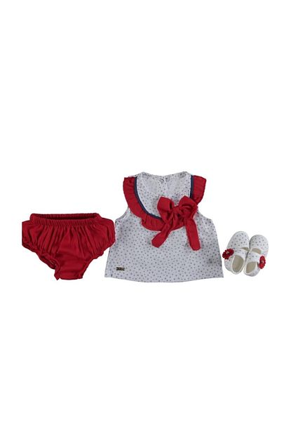 Beybebek Kiz Bebek Kirmizi Ayakkabili Romper Takim Trendyol