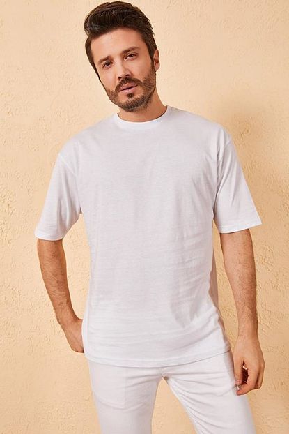 Zafoni Erkek Beyaz Oversize Tisort Trendyol