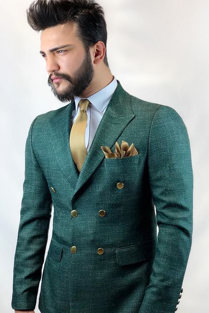 Huseyin Sahin Haute Couture Zumrut Yesili Metal Dugmeli Kruvaze Slim Fit Ceket Trendyol