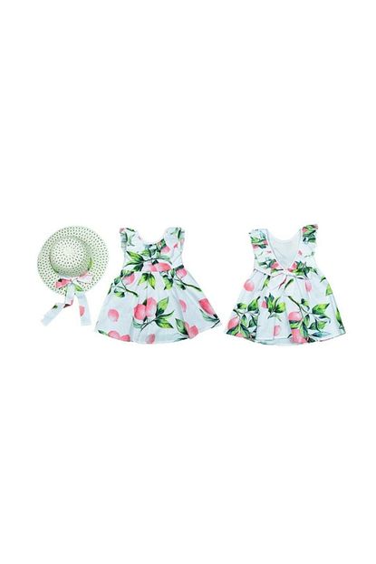 Maybekids Kiz Cocuk Limon Desenli Hasir Sapkali Elbise 2 Parca Trendyol