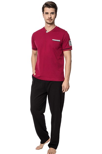 Miss Perry Birsen Erkek Pijama Takimi 20363 Kisa Kollu Bordo Renk V Yaka Trendyol