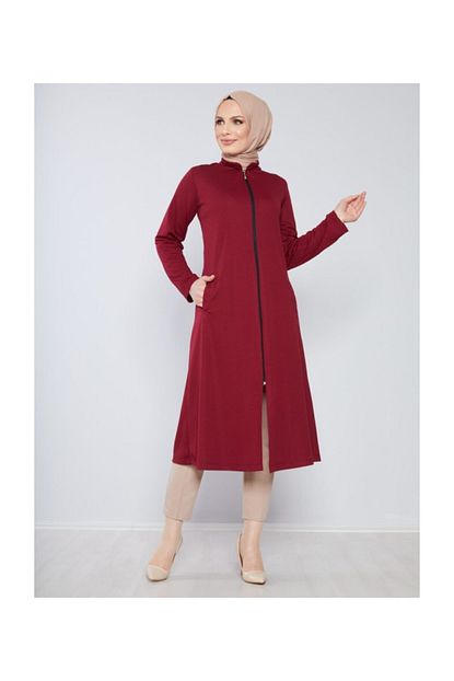 Burcu Tesettur Kadin Bordo Onden Fermuarli Tesettur Kap Trendyol