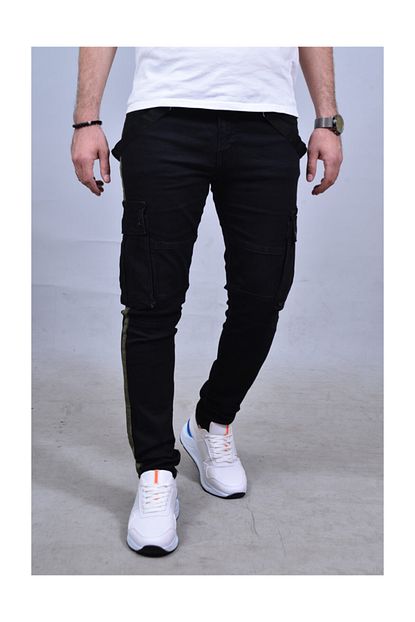 Redman Jeans Kargo Cepli Yan Seritli Slim Fit Siyah Erkek Kot Pantolon Trendyol