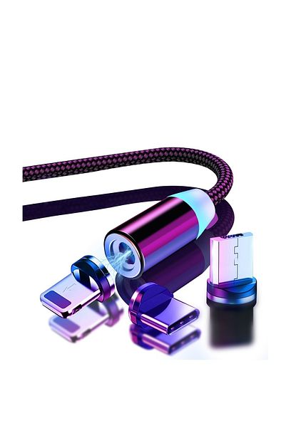 3 uclu iphone android samsung uyumlu led isik miknatisli hizli sarj kablosu 3 in 1 micro usb type c