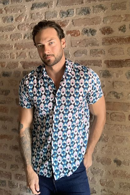Trendyol Man Cok Renkli Erkek Geometrik Desenli Kisa Kollu Gomlek Tmnss20go0181 Trendyol