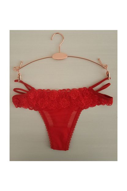Dcstore Kadin Yanlari Seritli Tanga Kulot Kirmizi Trendyol