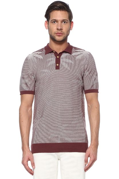 Beymen Club Bordo Polo Yaka Palmiye Jakarli Kisa Kollu Triko Trendyol