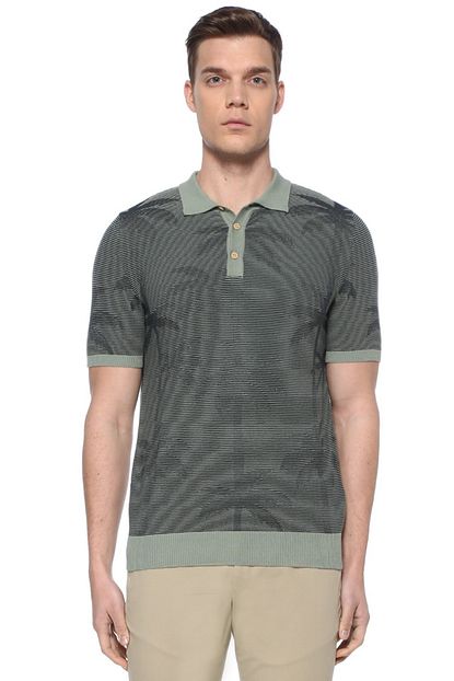 Beymen Club Yesil Polo Yaka Palmiye Jakarli Kisa Kollu Triko Trendyol