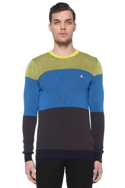 Beymen Club Mavi Petek Dokulu Colorblocked Kazak Trendyol