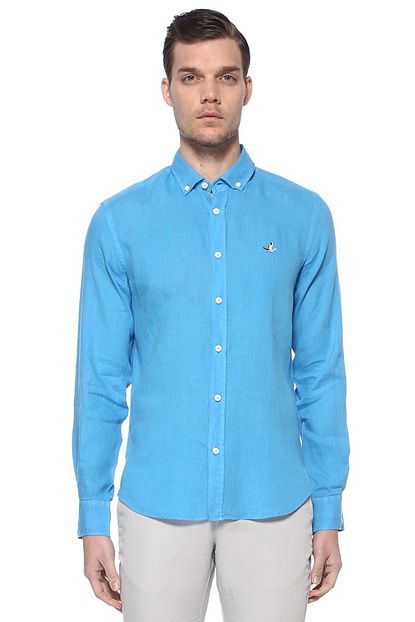 Beymen Club Comfort Fit Mavi Polo Yaka Keten Gomlek Trendyol