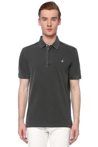 Beymen Club Comfort Fit Antrasit Polo Yaka Kus Logolu T Shirt Trendyol