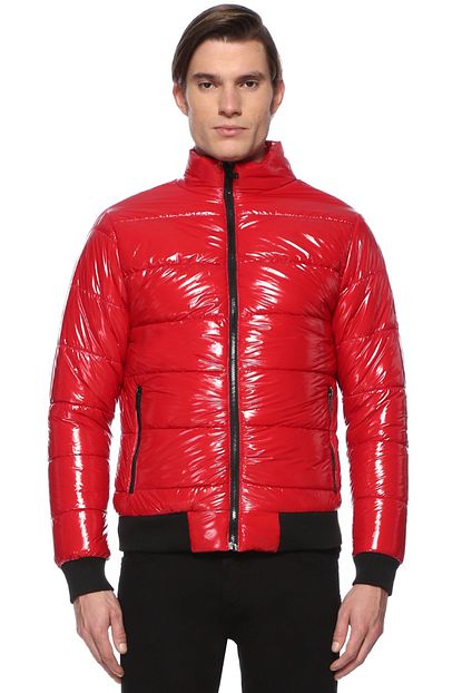 Beymen Club Kirmizi Dik Yaka Parlak Dokulu Puff Mont Trendyol