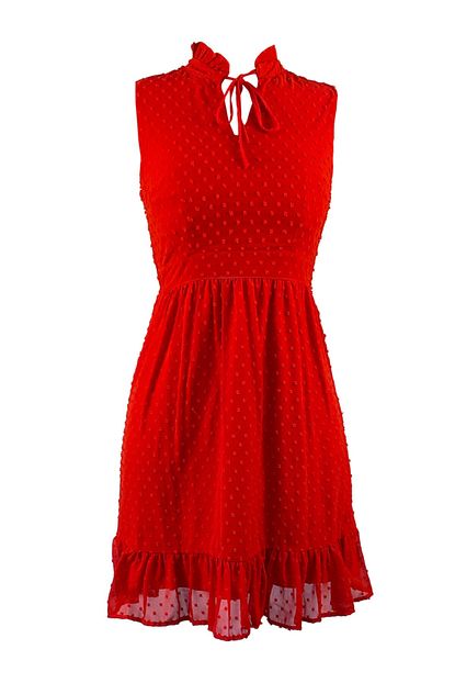 Lefital Kadin Kirmizi Puantiyeli Sifon Midi Elbise Trendyol