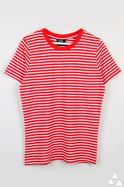 Aksesuargo Kirmizi Beyaz Cizgili Unisex Tisort Trendyol
