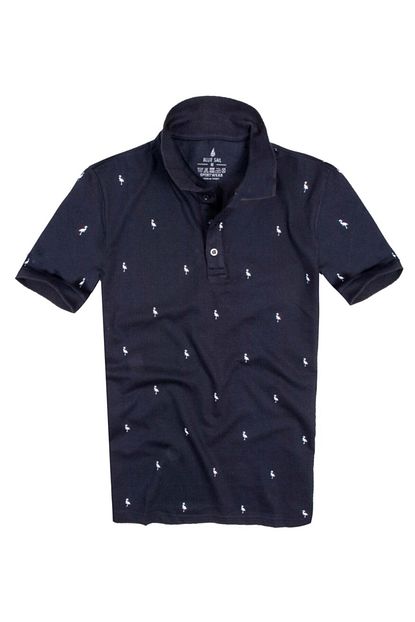 Blue Sail Lacivert Flamingo Baskili Polo Erkek Tisort Trendyol