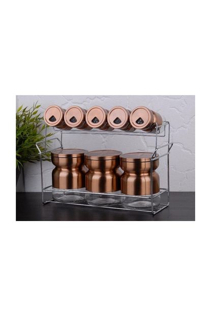 Arow Dubai Clara Luks 9 Parca Renkli Metal Kapli Cam Baharat Takimi Bronz Trendyol