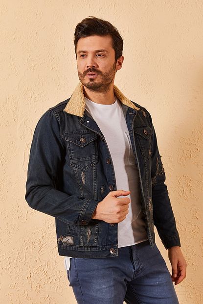 Zafoni H670 1 Erkek Enzim Yikamali Yaka Kurklu Kot Ceket P 00006725 Trendyol