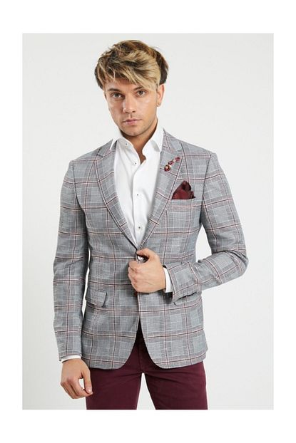 Actual Erkek Slim Fit Kareli Ceket Trendyol