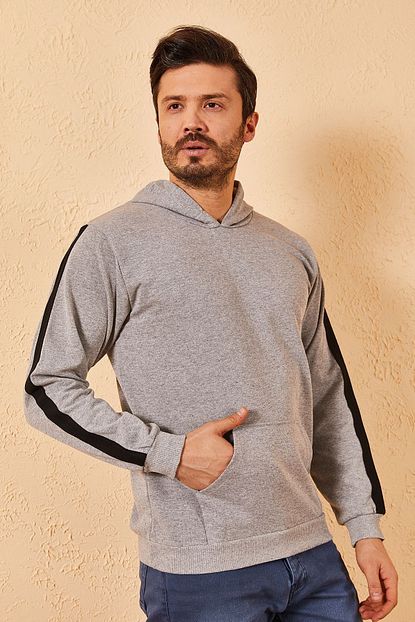 Zafoni Erkek Yani Seritli Kapusonlu Sweat Trendyol