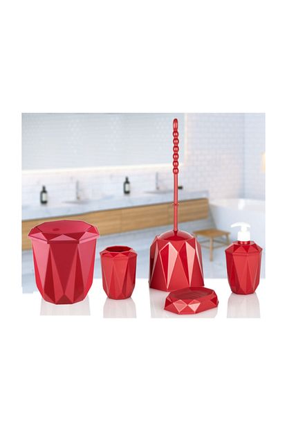 Kaya Store Kristal Desen Lux 5 Li Banyo Seti Kirmizi Trendyol