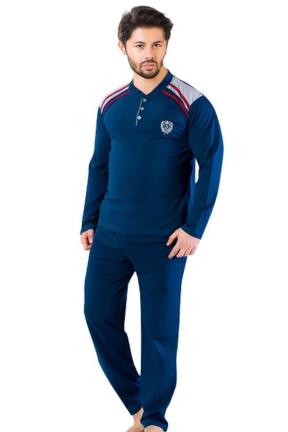 Tampap Pamuk Yakasi Dugmeli Buyuk Beden Uzun Kollu Erkek Esofman Pijama Takimi Trendyol