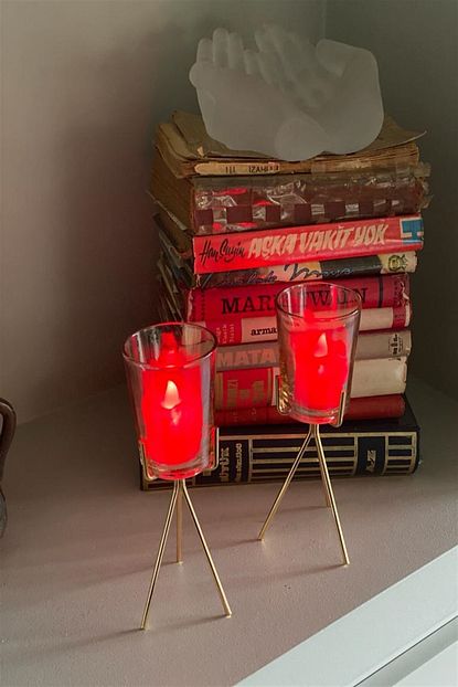 Arma House 2 Li Romantik Kirmizi Led Isikli Bronz Cam Mumluk Trendyol