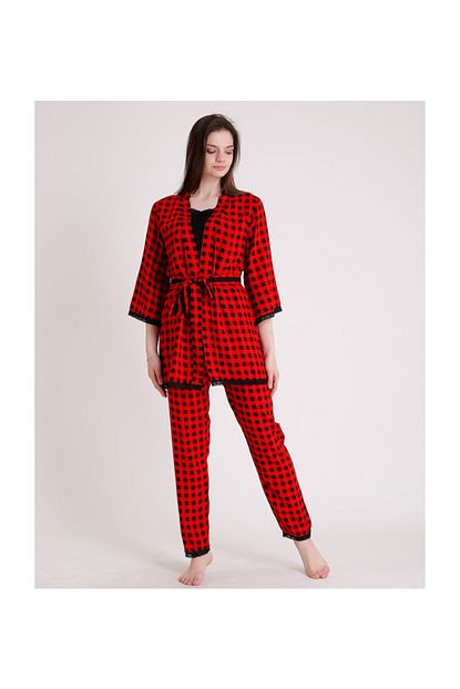Besimma 4lu Kirmizi Kareli Pijama Takimi Trendyol