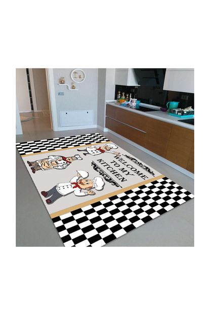 Babil Home Kaymaz Tabanli Hali Mutfak Mt05 Siyah Beyaz Trendyol