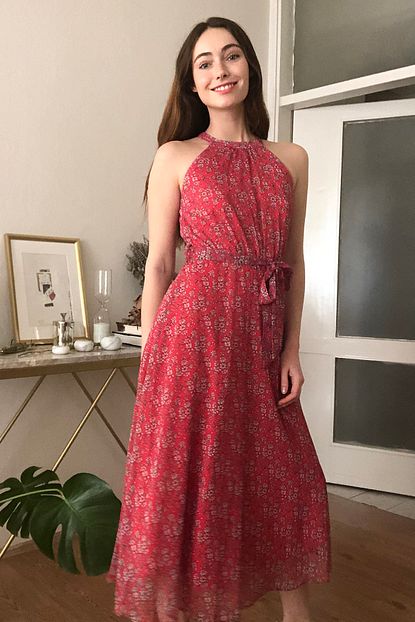 Trendyolmilla Pembe Kusakli Cicek Desenli Halter Yaka Elbise Twoss20el2536 Trendyol