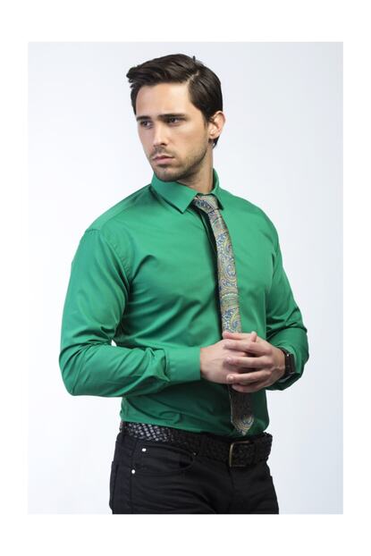 Dion Erkek Yesil Slim Fit Uzun Kollu Gomlek Trendyol
