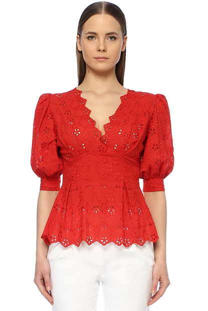Network Kadin V Yaka Kirmizi Bluz 1073855 Trendyol