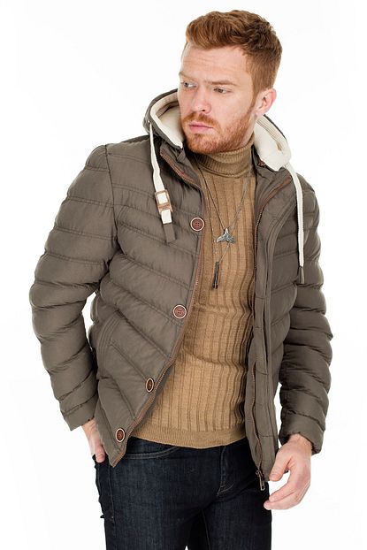 Buratti Erkek Haki Kapusonlu Fermuarli Cepli Slim Fit Mont 55618k5071 Trendyol
