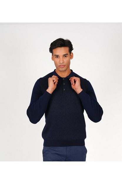 Karaca Erkek Regular Fit Polo Yaka Yun Triko Kazak Lacivert Trendyol