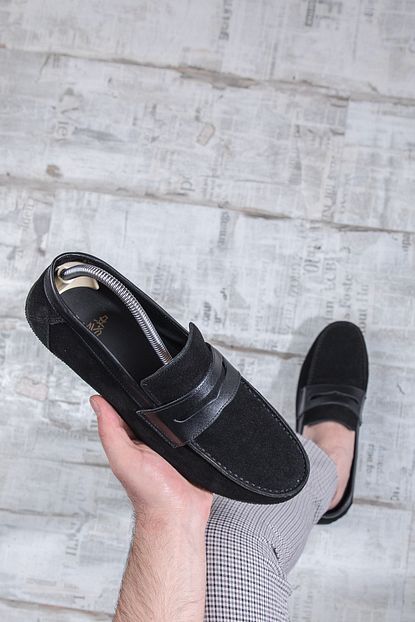 Bitetto Hakiki Deri Siyah Suet Loafer Erkek Ayakkabi Trendyol
