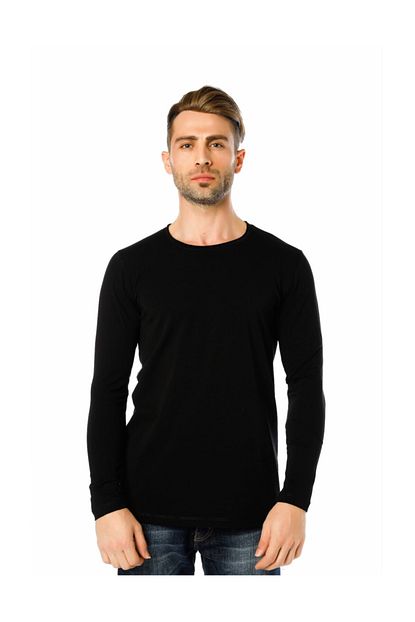 Ozer Butik Erkek Siyah Uzun Kollu Basic T Shirt Trendyol