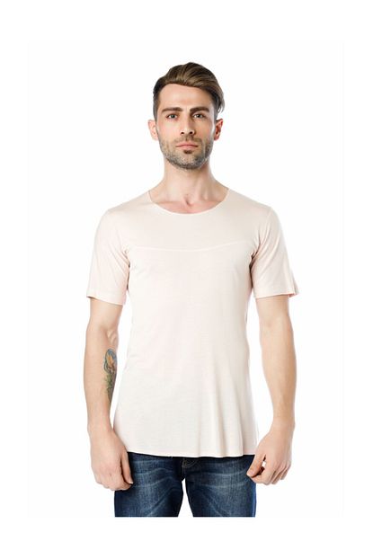 Ozer Butik Erkek Krem Gogus Ve Sirt Detayli Arkasi Uzun T Shirt Trendyol