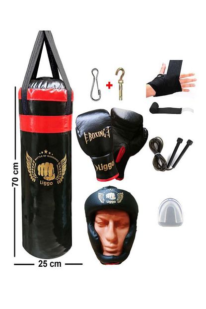 liggo unisex cocuk siyah dolu boks kum torbasi cocuk boks eldiveni ful set 70x25 cm fiyati yorumlari trendyol